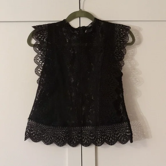 Zara Women's Size S Sleeveless Top Black Lace Guipure Crochet Goth - Picture 2 of 4